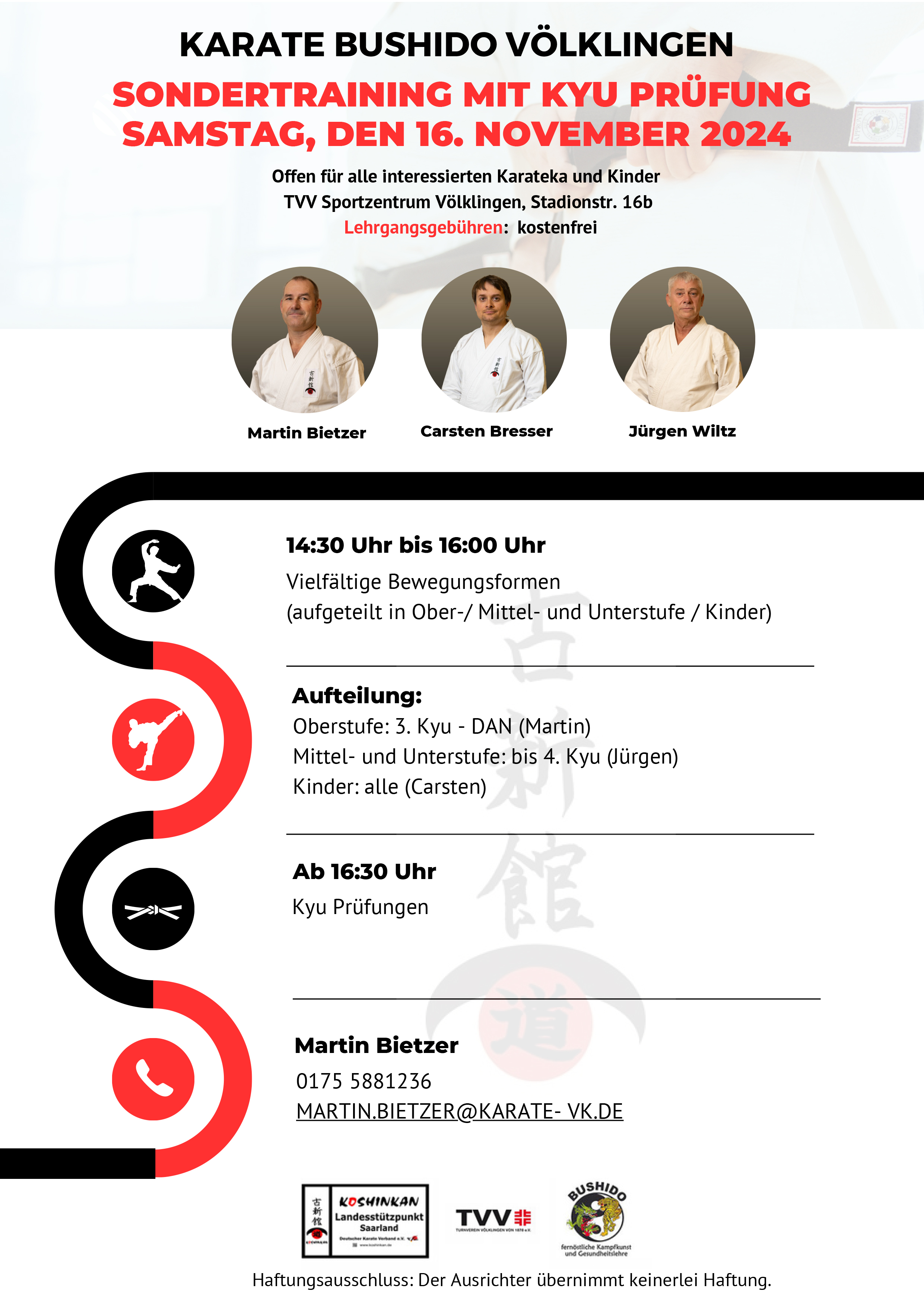 Ausschreibung  Sondertraining mit Kyu Prufung am 16
